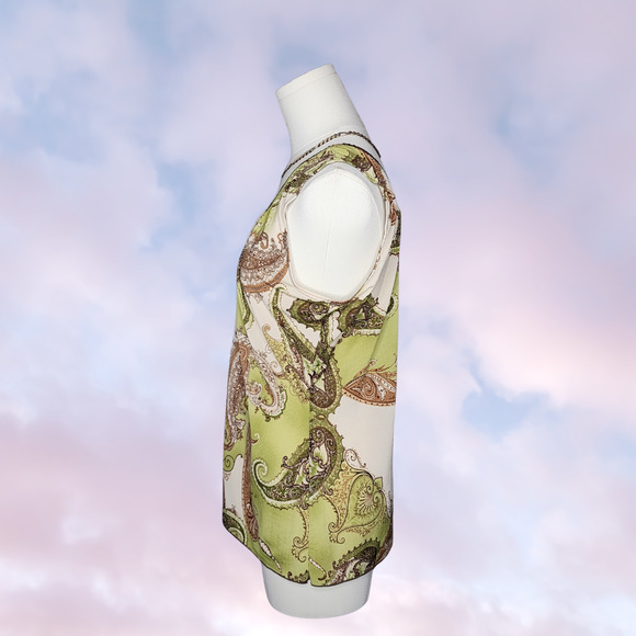 Vintage Agenda Paisley Print Sleeveless Top Green Boho Hippie Y2K Blouse Sz XL - Picture 3 of 6